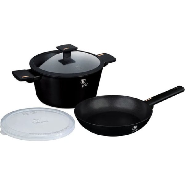 סט בישול הכולל סיר עם מכסה זכוכית ומחבת בציפוי טיטניום Non-Stick